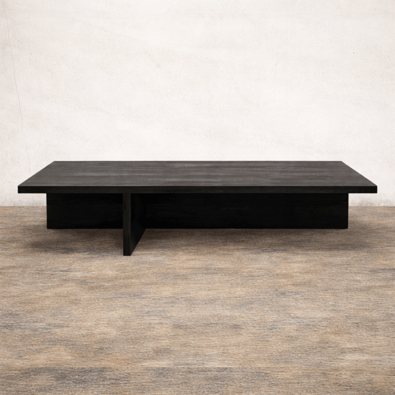 Table basse bois noir - Table basse Effet Brûlé