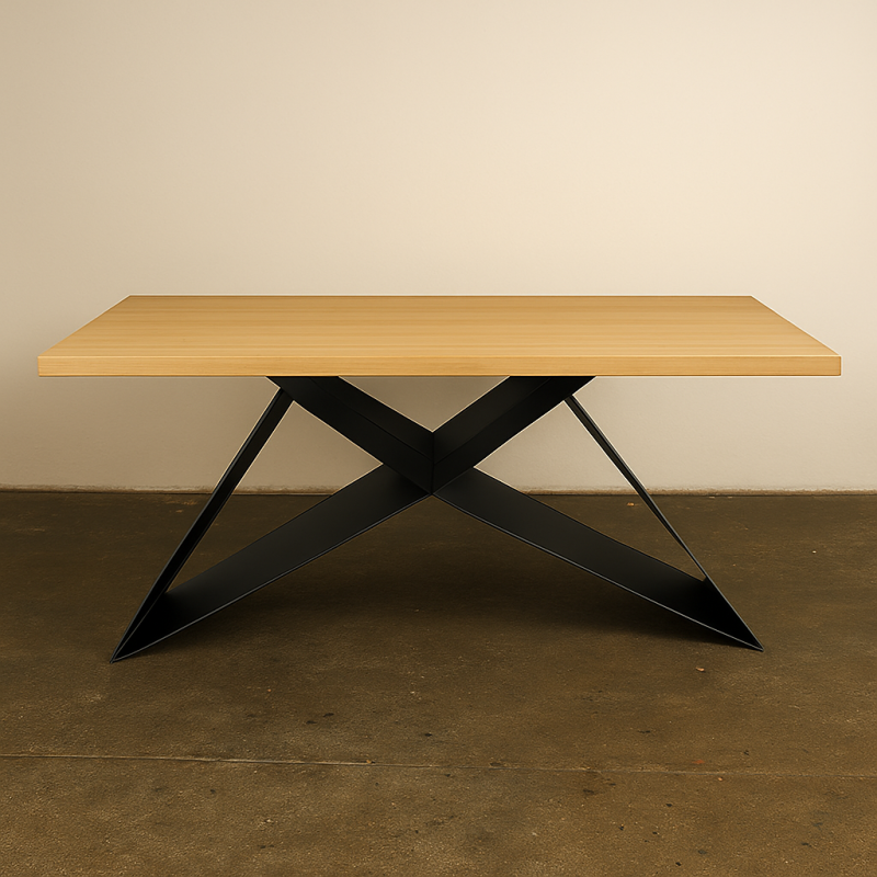 table métal forme papillon et bois