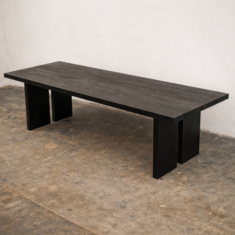 Table planche bois brûlé - chêne massif